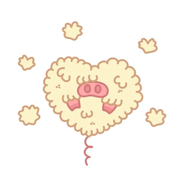 Cerdo Esponjoso Forma Corazón Carácter Kawaii Gracioso Elemento Decorativo Ilustración — Vector de stock