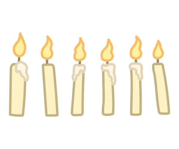 Sada Hořících Svíček Kreslený Styl Ručně Kreslené Vektorové Ilustrace Izolované — Stockový vektor