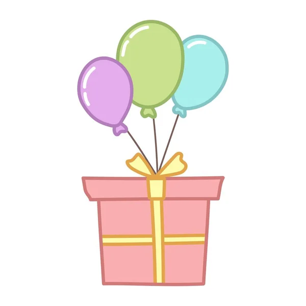 带气球的礼品盒卡通风格 在白色背景上孤立的向量图 — 图库矢量图片