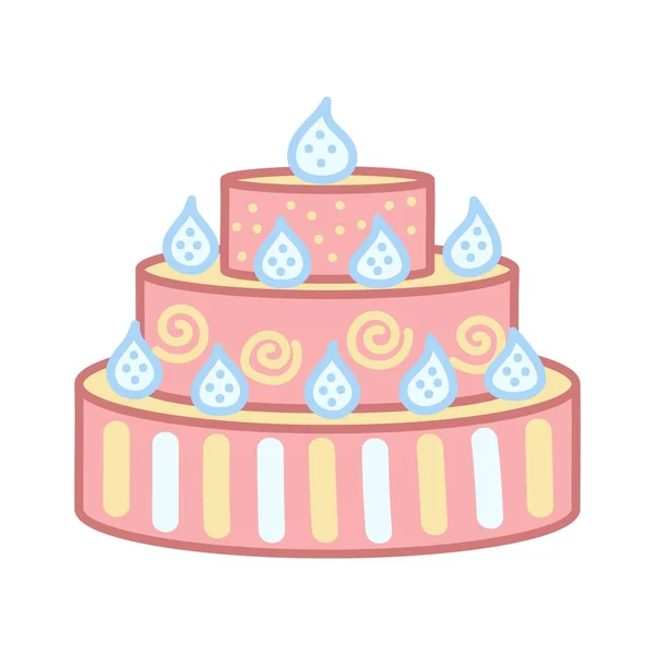 有粉红糖霜的大蛋糕卡通风格 在白色背景上孤立的可爱矢量图 — 图库矢量图片