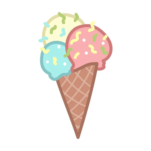 色彩斑斓的冰淇淋 三颗球卡通风格 在白色背景上孤立的向量图 — 图库矢量图片