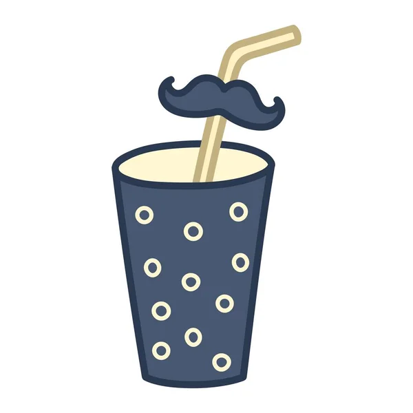 Jolie Tasse Pour Les Boissons Avec Paille Décoration Moustache Cartoon — Image vectorielle