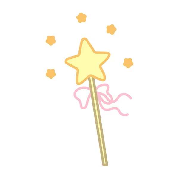 Magic Stick Star Pink Ribbon Hand Drawn Illustration Cartoon Style — Stock Vector