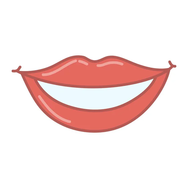 Bocca Sorridente Labbra Rosse Stile Cartone Animato Vettore Isolato Sfondo — Vettoriale Stock