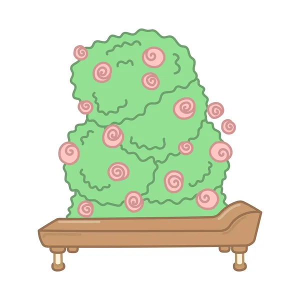 Brown Couch Roses Bush Daybed Garden Hand Drawn Illustration Cartoon — 스톡 벡터