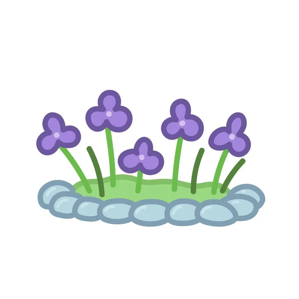 Flowerbed Flowers Decorative Stones Hand Drawn Illustration Cartoon Style Vector — Stock vektor