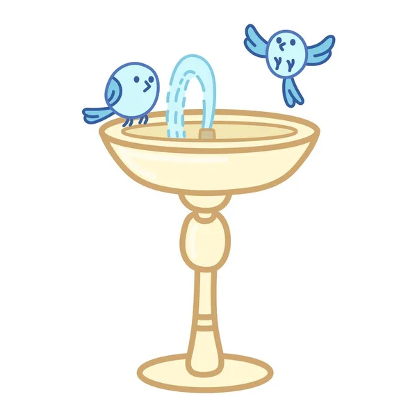 Garden Stone Fountain Bird Bath Classic Form Cute Illustration Cartoon — Stock vektor