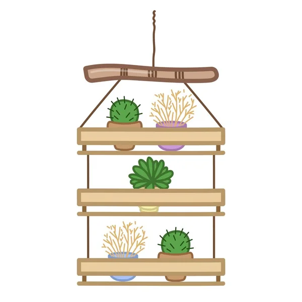 Hanging Shelf Decorative Plants Pots Cute Illustration Cartoon Style Vector —  Vetores de Stock