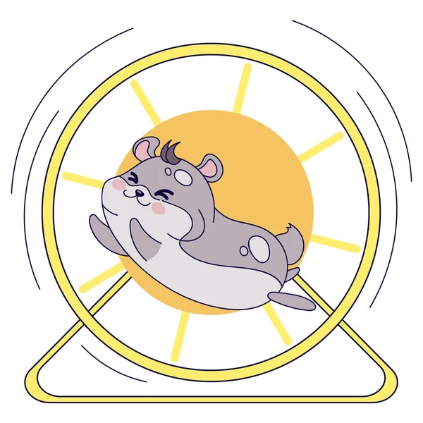 Cute Hamster Runs Wheel Kawaii Illustration Cartoon Style Vector Isolated — Vector de stock
