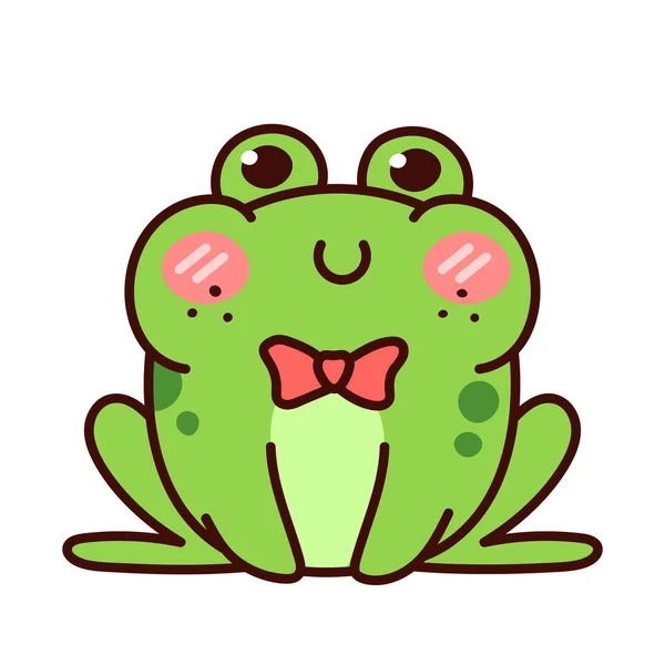 Kawaii Frog Bow Tie Cute Hand Drawn Character Vector Isolated — Vector de stock