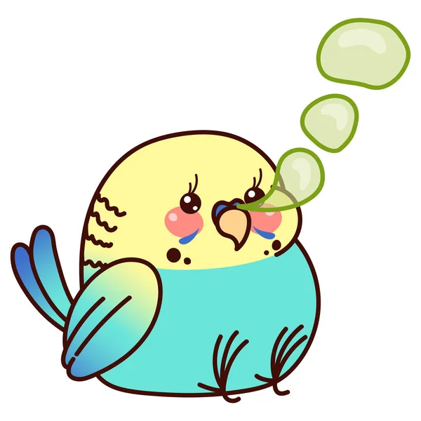 Parrot Big Green Snot Bubbles Silly Bird Sitting Kawaii Character —  Vetores de Stock