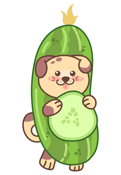 Cute Puppy Cucumber Costume Kawaii Character Dog Vector Illustration White —  Vetores de Stock