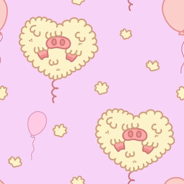 Kawaii Pink Seamless Pattern Fluffy Pig Vector Cute Illustration — Wektor stockowy