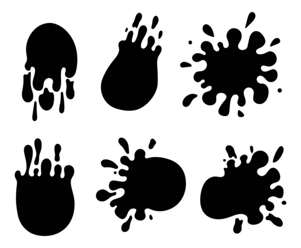 Set Black Blots Cartoon Style Vector Elements Design Isolated White — Stockvector