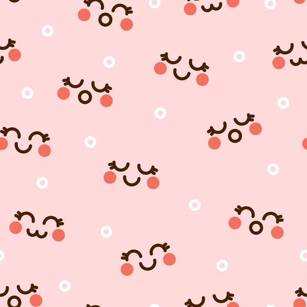 Kawaii Pink Pattern Cute Faces Vector Illustration — Vector de stock