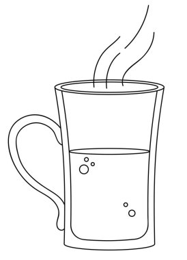 Hot drink. Clear cup. Line illustration. A cup of tea. A cup of coffee. Vector isolated on white background