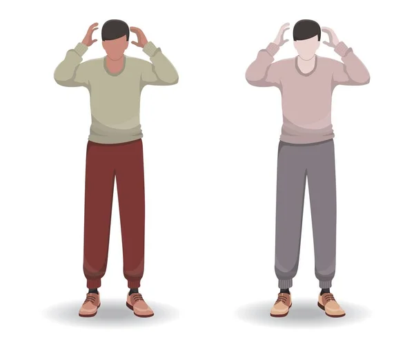 Confused Guy Holds His Hands Next His Head Problems Mental — Stok Vektör