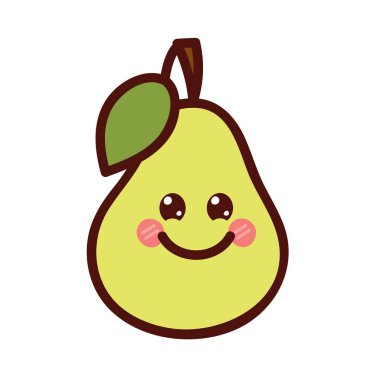Kawaii pear in cartoon style. Cute fruit character with smiling face. Vector illustration isolated on white background