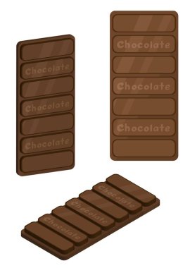 Chocolate bar. Set of vector images. Delicious chocolate, front view, side view. Chocolate lies. Vector illustrations on a white background