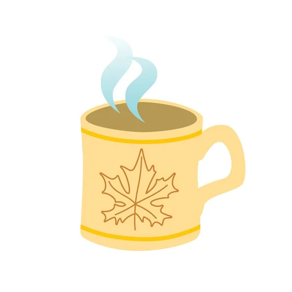 蒸気で黄色のマグカップ 漫画風の熱い飲み物のカップ いい秋の気分だ 白地に隔離されたベクトルアート — ストックベクタ