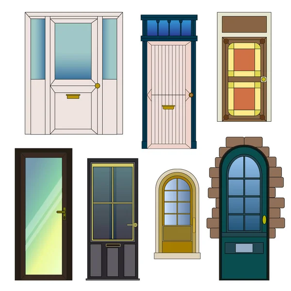 Types Doors Design Different Doors Set Vector Illustrations Isolated White — Stock Vector