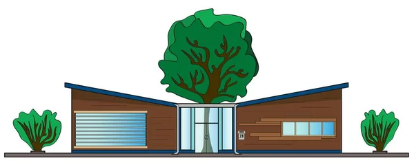 Moderna Casa Piso Árbol Crece Dentro Casa Ilustración Vectorial Aislada — Vector de stock