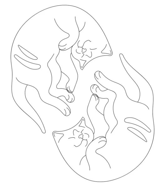 Ruhende Katze Handgezeichneter Stil Kunstlinie Logo Der Katzensilhouette Vektorabbildung Auf — Stockvektor