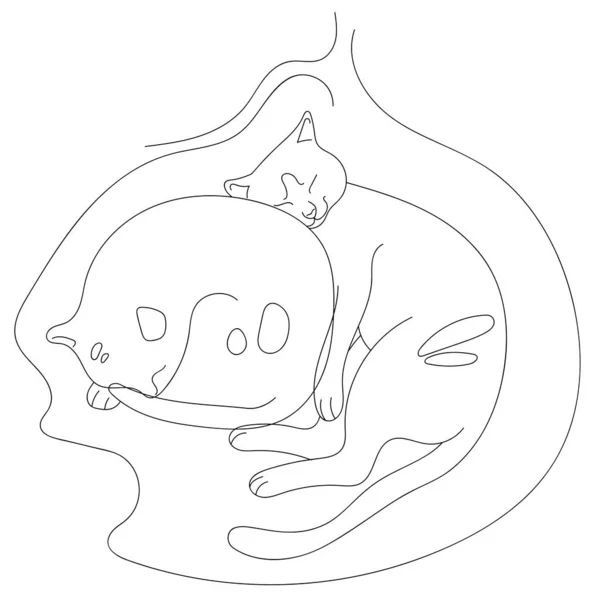 Uyuyan Kedi Devamlı Çizgi Çizimi Kucaklayan Kediler Kedi Silueti Logosu — Stok Vektör