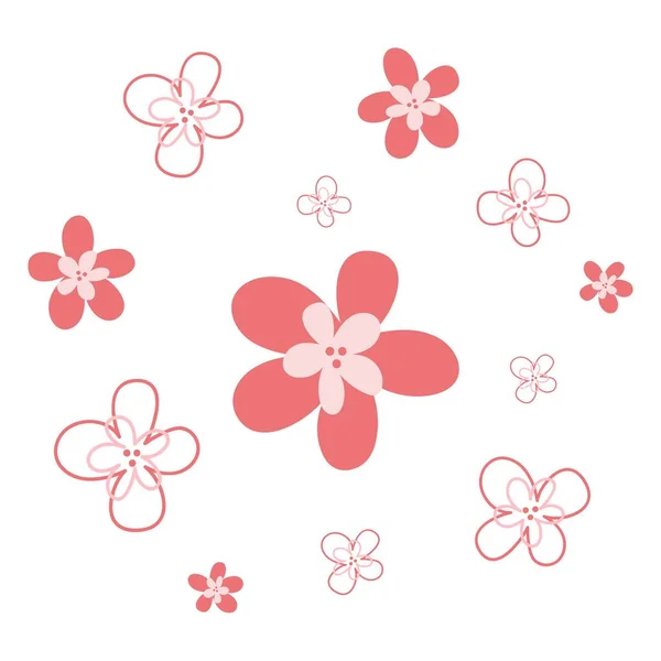 Set Flores Rosadas Arte Naturaleza Dibujado Mano Lindo Vector Ilustración — Archivo Imágenes Vectoriales