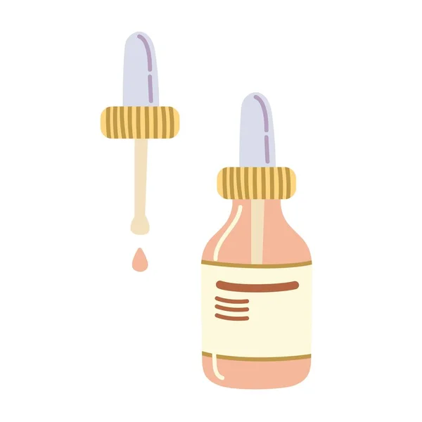 Butelka Szklanym Serum Pipeta Ręcznie Rysowany Produkt Kosmetyczny Ilustracja Wektora — Wektor stockowy