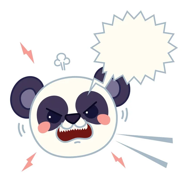 愤怒的熊猫熊的头是卡瓦的卡通风格 用泡泡说话的手绘动物 在白色背景上孤立的向量图 — 图库矢量图片