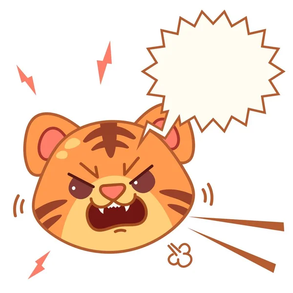 Angry Tiger Big Cat Head Kawaii Cartoon Style Hand Drawn — Stock Vector