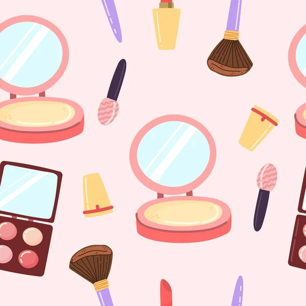 Cosmétiques Maquillage Style Dessin Animé Des Éléments Dessinés Main Modèle — Image vectorielle