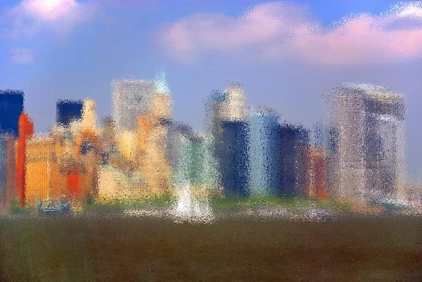 Ψυχεδελικό Τοπίο Της Πόλης Φόντο Χρώματα Μοτίβο Γυαλιστερή Επιφάνεια Λαμπρό — Φωτογραφία Αρχείου