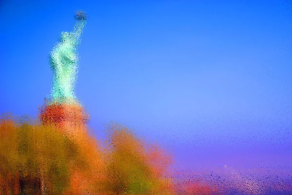 Psychodeliczny Posąg Liberty Tło Kolorami Wzór Błyszczącej Powierzchni Lub Błyszczące — Zdjęcie stockowe