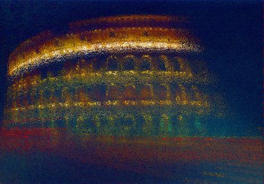 Psikedelik Roman kolezyumu arkaplanı. Parlak yüzey veya parlak cam üzerindeki renk desenli.