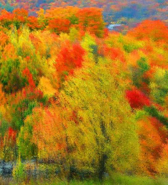 Психоделический Осенний Пейзаж Цветовым Узором Блестящей Глянцевой Поверхности Блестящим Стеклом — стоковое фото