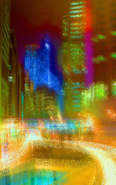 Ciudad Psicodélica Fondo Noche Con Patrón Colores Superficie Brillante Brillante — Foto de Stock