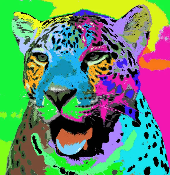 Jaguar Zeichen Illustration Pop Art Hintergrund Symbol Mit Farbflecken — Stockfoto