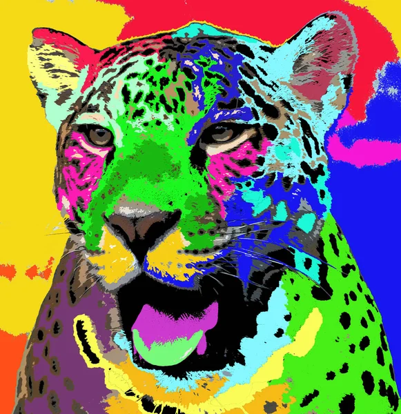 Icono Fondo Arte Pop Ilustración Signo Jaguar Con Manchas Color — Foto de Stock