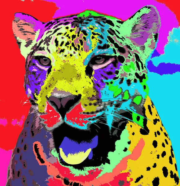 Εικονογράφηση Σύμβολο Jaguar Pop Art Φόντο Εικονίδιο Κηλίδες Χρώματος — Φωτογραφία Αρχείου