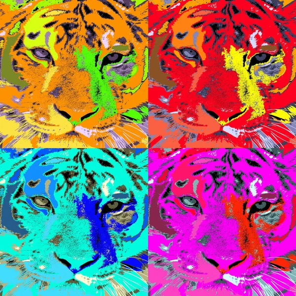 Pop Art Tiger Ikone Mit Farbflecken — Stockfoto