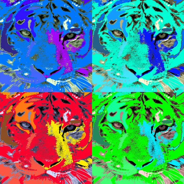 Pop Art Tigre Icono Con Manchas Color —  Fotos de Stock