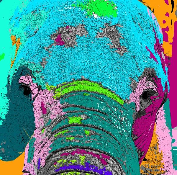 Ícone Elefante Arte Pop Com Manchas Cor — Fotografia de Stock