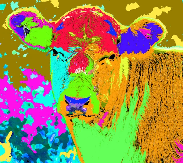 Pop art cow icon with color spots