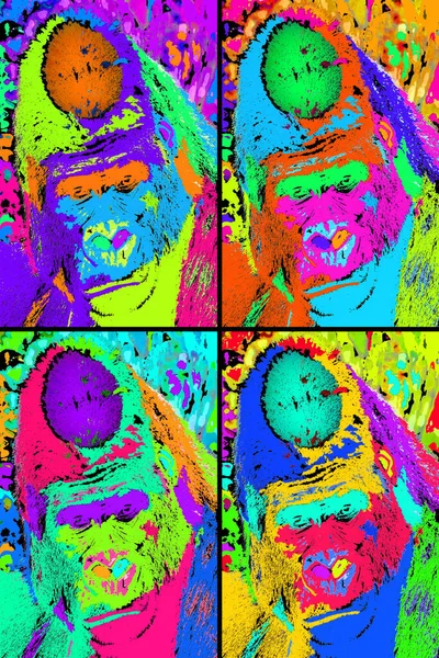 Pop Art Gorilla Icoon Met Kleurvlekken — Stockfoto