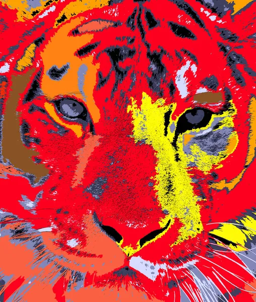 Pop Art Tigre Icono Con Manchas Color — Foto de Stock