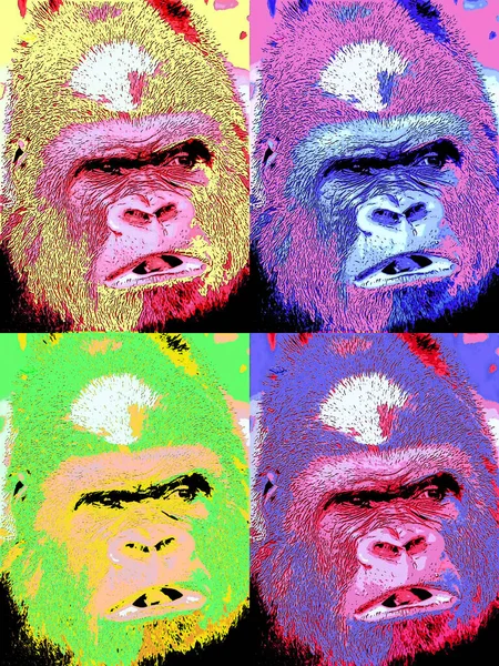 Pop Art Gorilla Ikon Színes Foltok — Stock Fotó