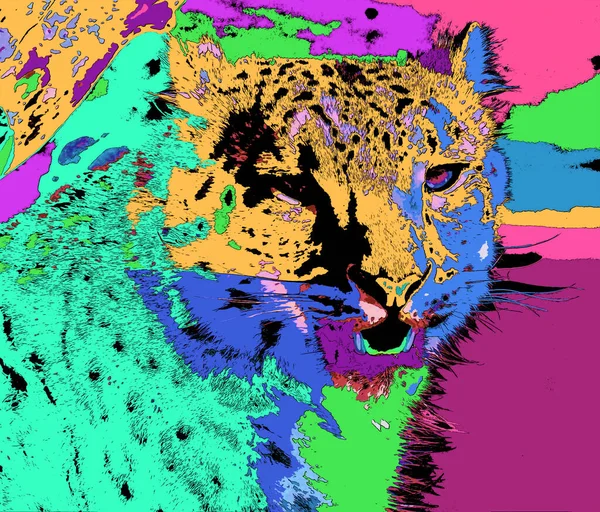 Ikon Macan Tutul Seni Pop Dengan Bintik Bintik Warna — Stok Foto