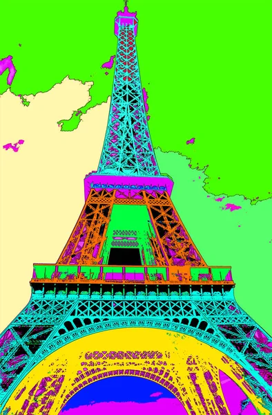 巴黎的流行艺术埃菲尔铁塔是用新艺术风格的铁做的 法国首都 也就是光之城 — 图库照片